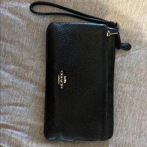 Coach Black Pebbled Leather Wristlet